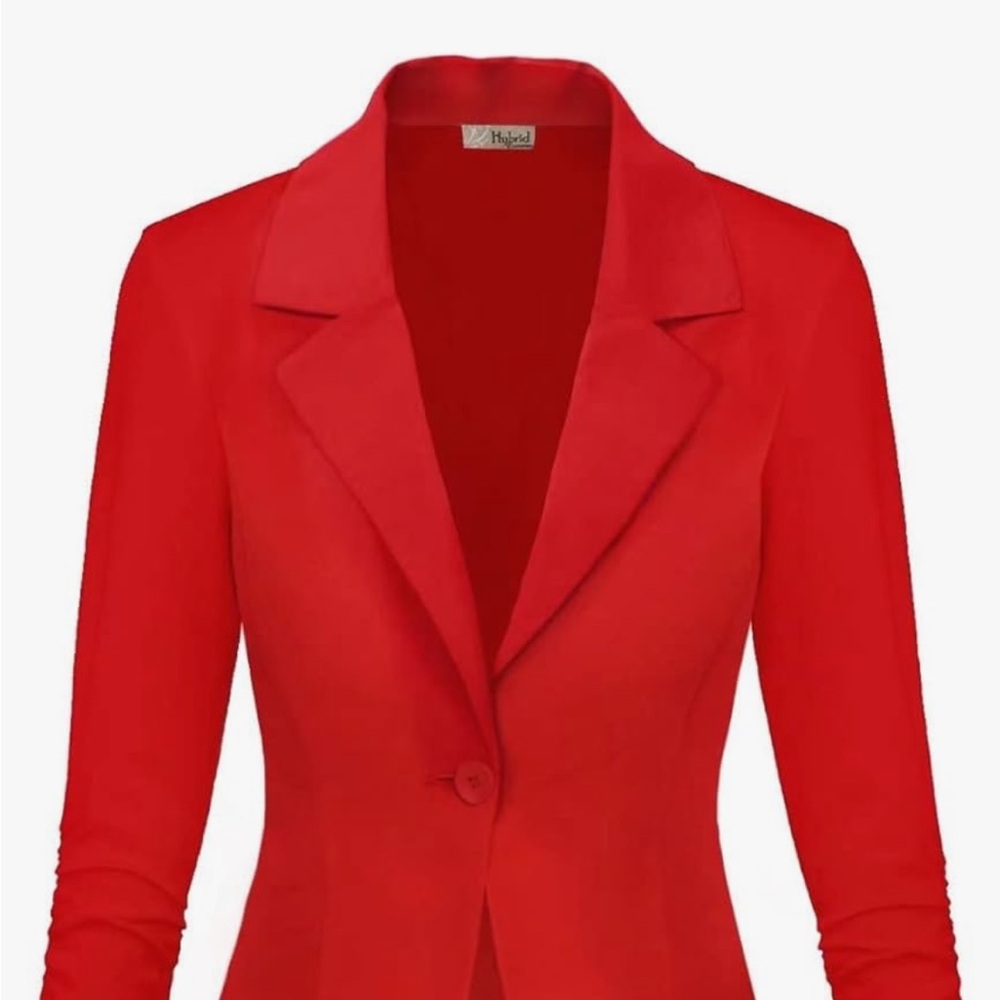 Hybrid & Company Red Blazer with Notched Lapel and Tailored Fit